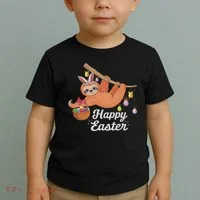 Happy Cute Sloth With Bunny Ears Egg Hunting Easter Sloth Toddler T-Shirt thumb 2