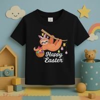 Happy Cute Sloth With Bunny Ears Egg Hunting Easter Sloth Toddler T-Shirt thumb 3