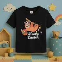 Happy Cute Sloth With Bunny Ears Egg Hunting Easter Sloth Toddler T-Shirt thumb 3