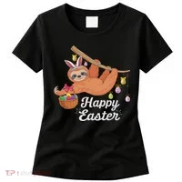 Happy Cute Sloth With Bunny Ears Egg Hunting Easter Sloth Women's T-Shirt thumb 0