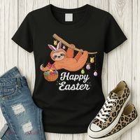 Happy Cute Sloth With Bunny Ears Egg Hunting Easter Sloth Women's T-Shirt thumb 3
