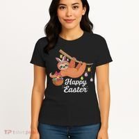 Happy Cute Sloth With Bunny Ears Egg Hunting Easter Sloth Women's T-Shirt thumb 4