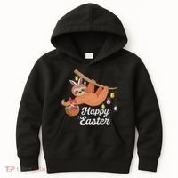 Happy Cute Sloth With Bunny Ears Egg Hunting Easter Sloth Kids Hoodie thumb 0