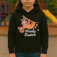 Happy Cute Sloth With Bunny Ears Egg Hunting Easter Sloth Kids Hoodie thumb 3