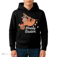 Happy Cute Sloth With Bunny Ears Egg Hunting Easter Sloth Kids Hoodie thumb 4