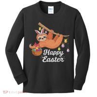 Happy Cute Sloth With Bunny Ears Egg Hunting Easter Sloth Kids Long Sleeve Shirt thumb 0