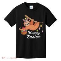 Happy Cute Sloth With Bunny Ears Egg Hunting Easter Sloth Kids T-Shirt thumb 0