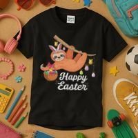 Happy Cute Sloth With Bunny Ears Egg Hunting Easter Sloth Kids T-Shirt thumb 3
