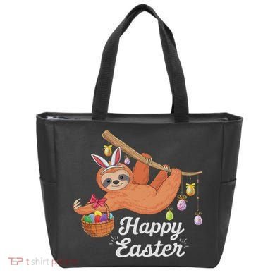 Happy Cute Sloth With Bunny Ears Egg Hunting Easter Sloth Tote Bag