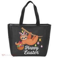 Happy Cute Sloth With Bunny Ears Egg Hunting Easter Sloth Tote Bag thumb 0