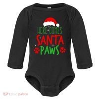 Here Comes Santa Paws Cute Christmas Baby Long Sleeve Bodysuit thumb 0