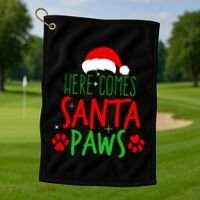 Here Comes Santa Paws Cute Christmas Golf Towel thumb 1