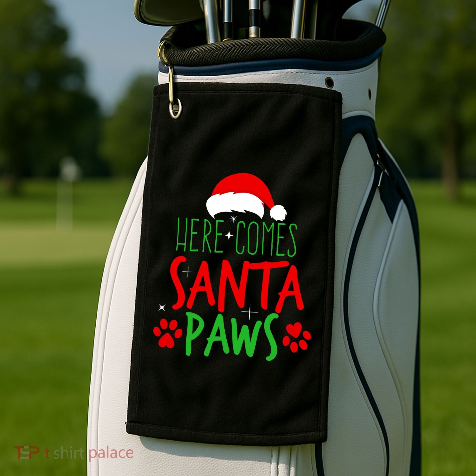 Here Comes Santa Paws Cute Christmas Golf Towel