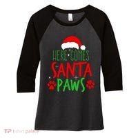 Here Comes Santa Paws Cute Christmas Women's Tri-Blend 3/4-Sleeve Raglan Shirt thumb 0