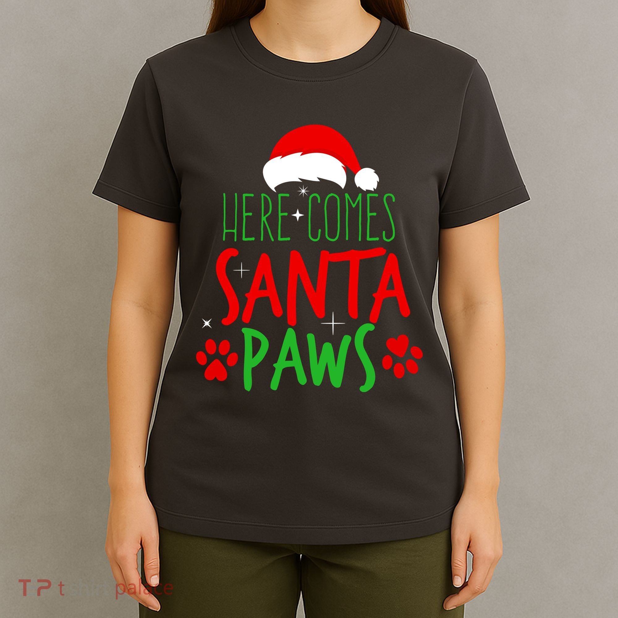 Here Comes Santa Paws Cute Christmas T-Shirt