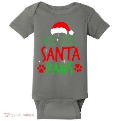 Here Comes Santa Paws Cute Christmas Baby Bodysuit