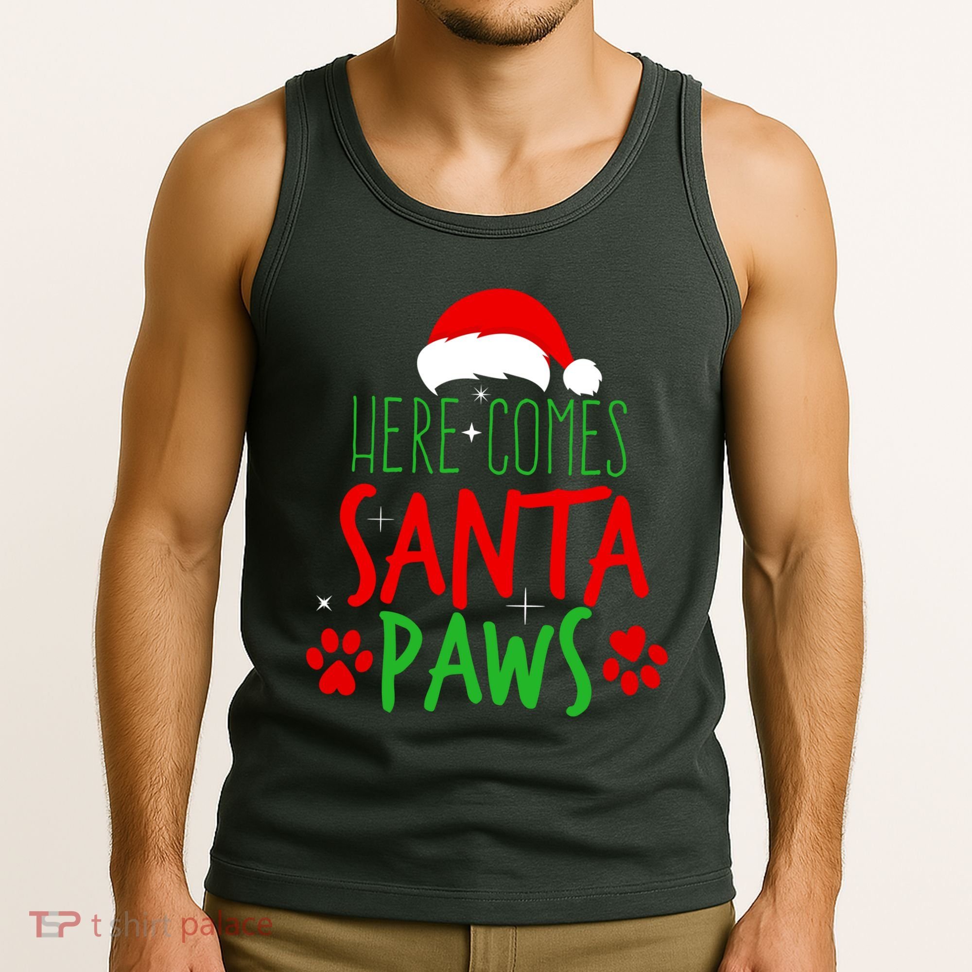 Here Comes Santa Paws Cute Christmas Tank Top