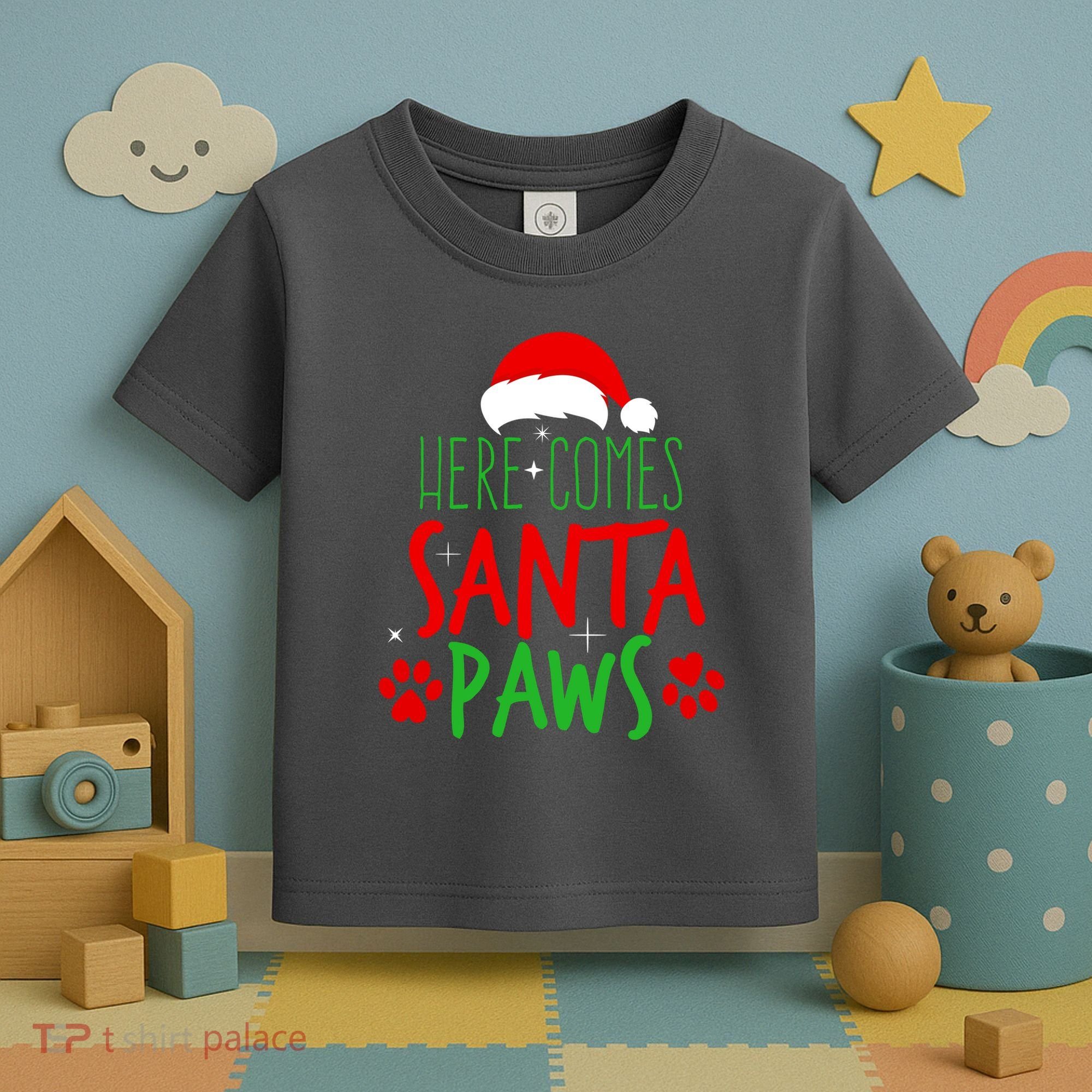 Here Comes Santa Paws Cute Christmas Toddler T-Shirt