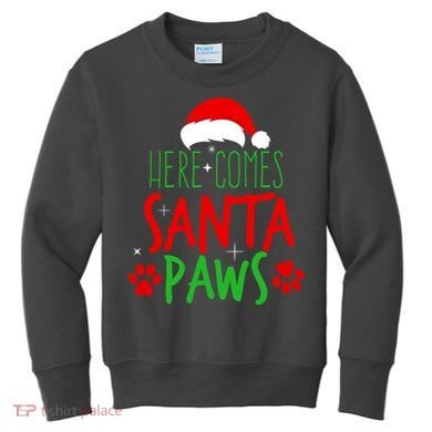 Here Comes Santa Paws Cute Christmas Kids Sweatshirt