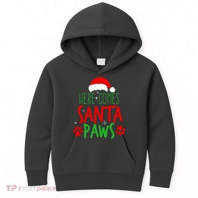 Here Comes Santa Paws Cute Christmas Kids Hoodie