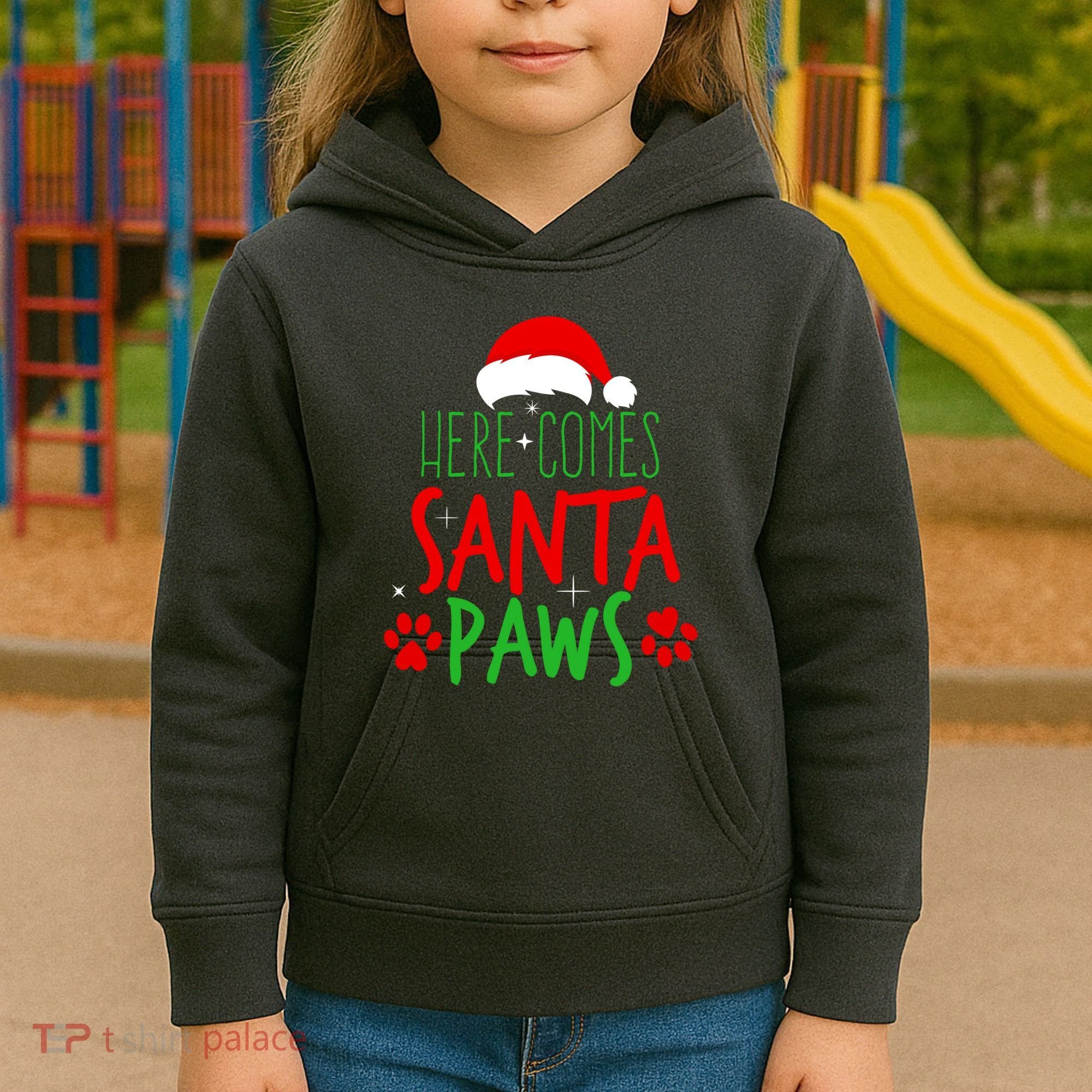 Here Comes Santa Paws Cute Christmas Kids Hoodie