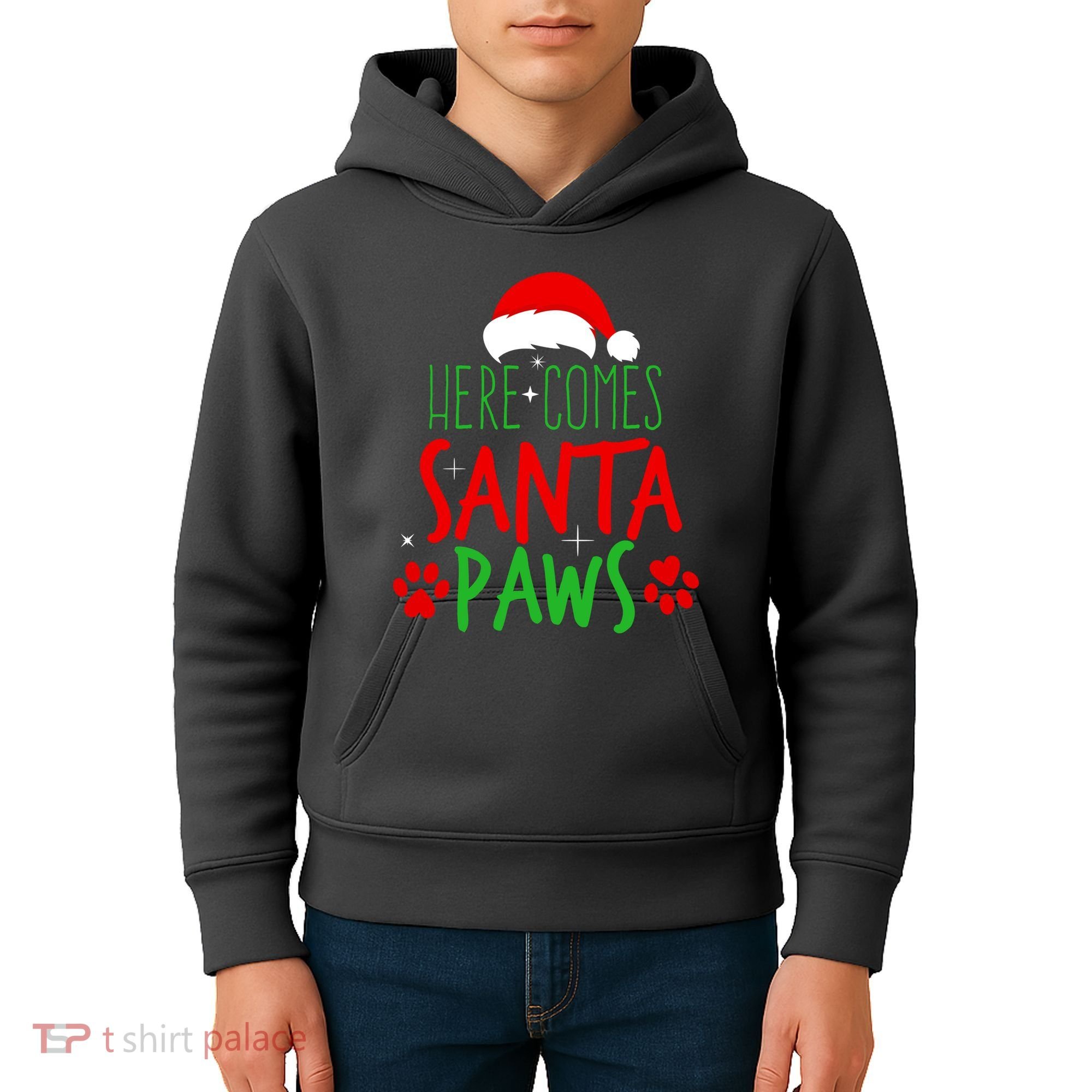 Here Comes Santa Paws Cute Christmas Kids Hoodie