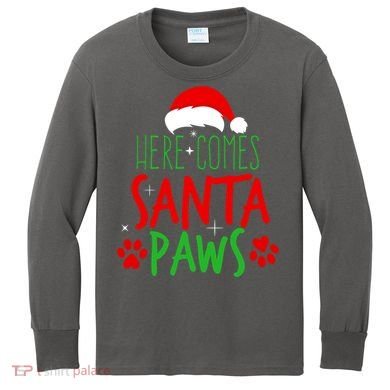 Here Comes Santa Paws Cute Christmas Kids Long Sleeve Shirt