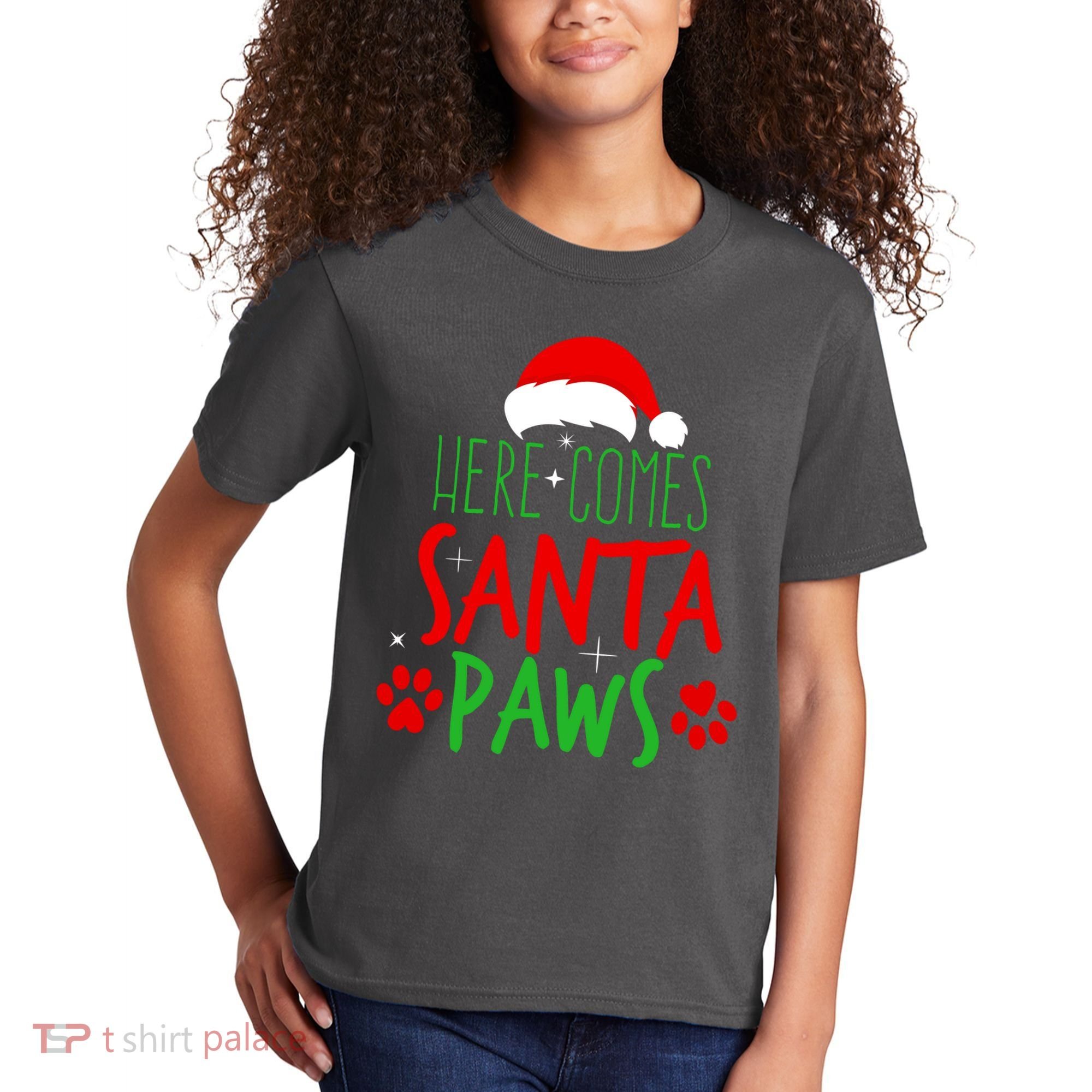 Here Comes Santa Paws Cute Christmas Kids T-Shirt
