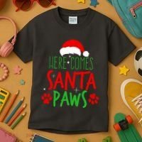 Here Comes Santa Paws Cute Christmas Kids T-Shirt thumb 3