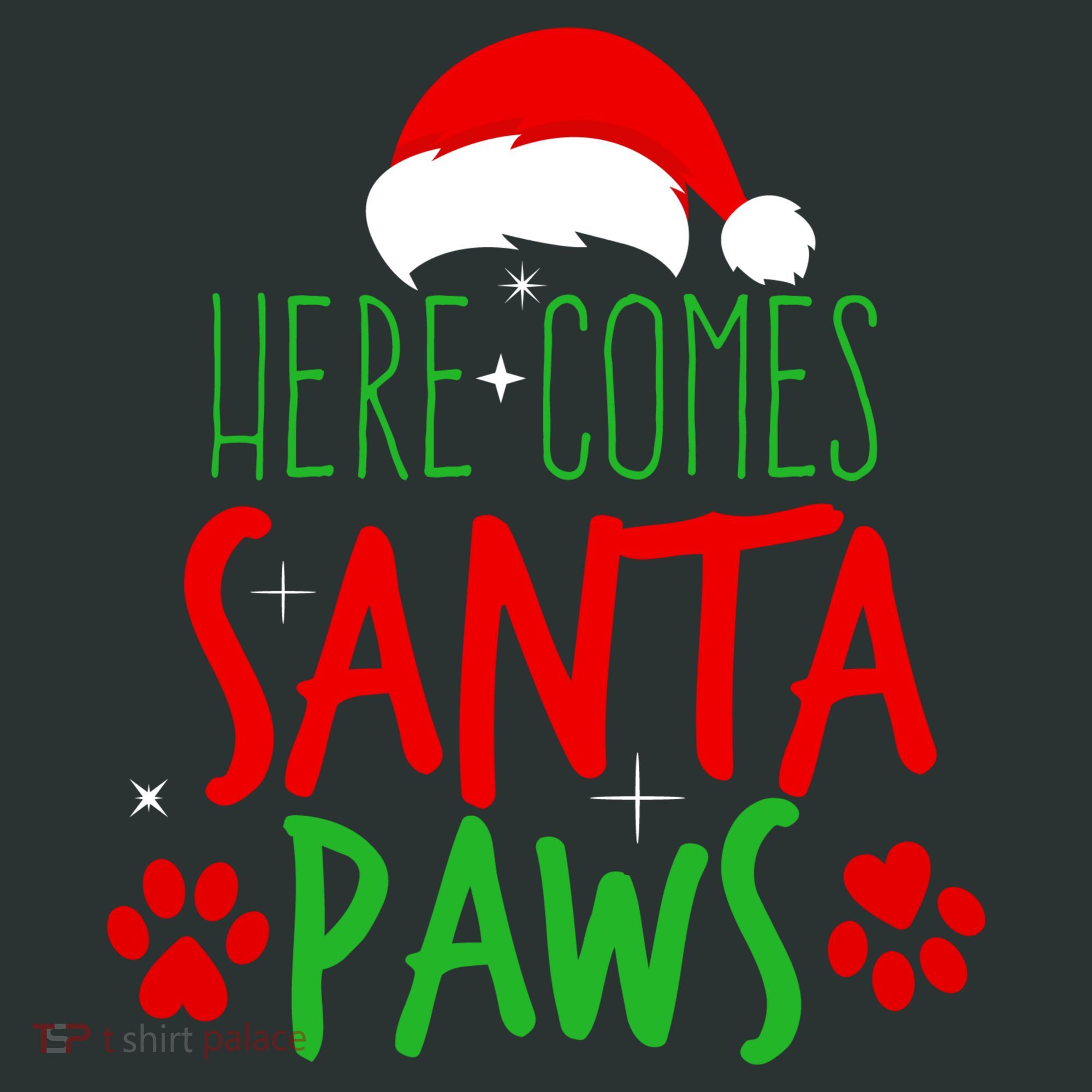 Here Comes Santa Paws Cute Christmas Kids T-Shirt