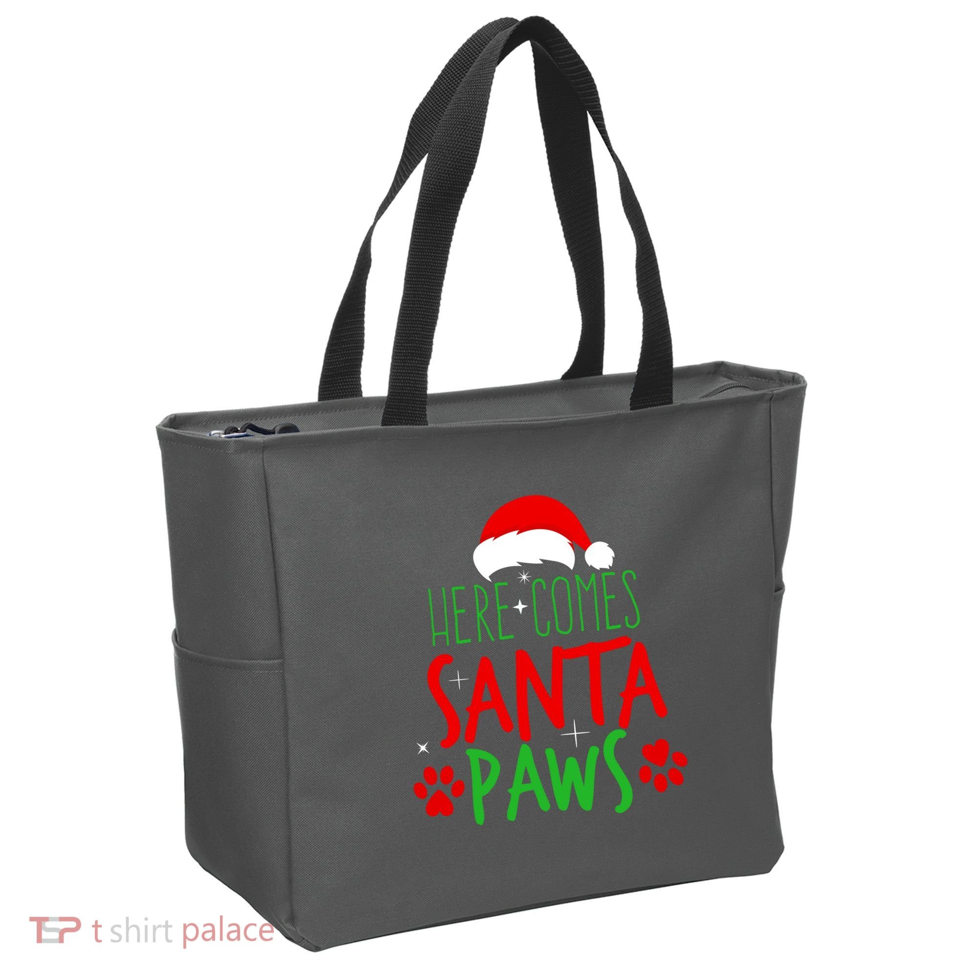 Here Comes Santa Paws Cute Christmas Tote Bag