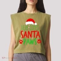 Here Comes Santa Paws Cute Christmas Garment-Dyed Women's Muscle Tee thumb 2