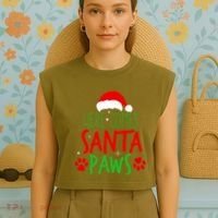 Here Comes Santa Paws Cute Christmas Garment-Dyed Women's Muscle Tee thumb 4