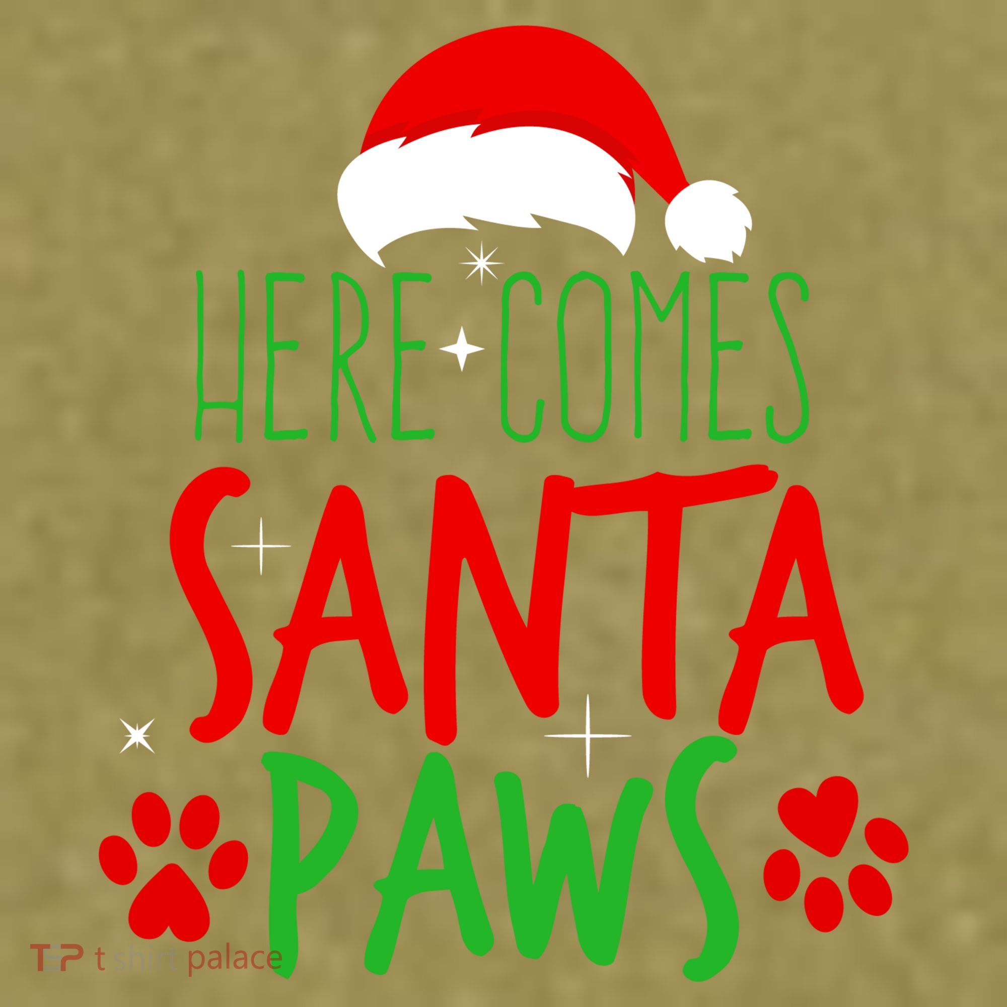 Here Comes Santa Paws Cute Christmas Garment-Dyed Women's Muscle Tee