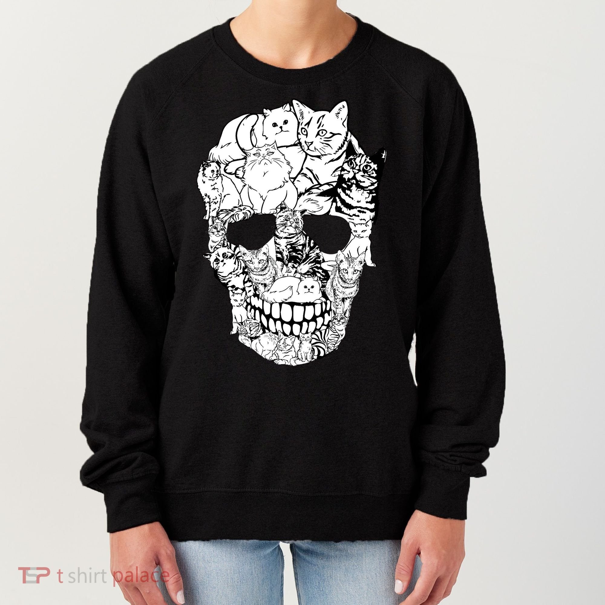 Halloween Cat Skull Kitty Skeleton Costume Skull Cat Women's Sweatshirt