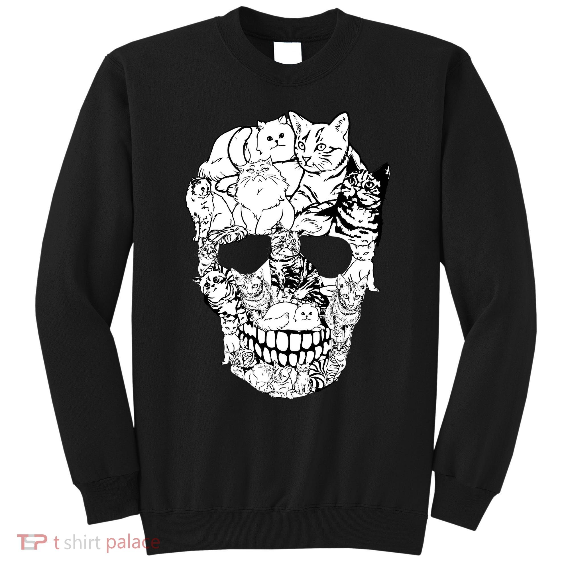Halloween Cat Skull Kitty Skeleton Costume Skull Cat Sweatshirt