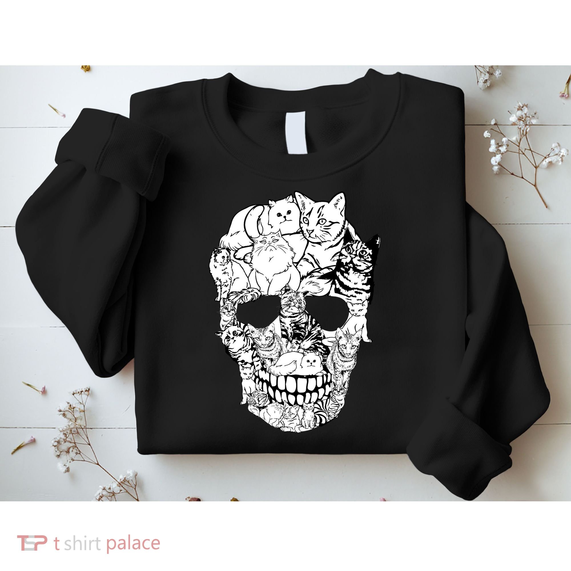 Halloween Cat Skull Kitty Skeleton Costume Skull Cat Sweatshirt
