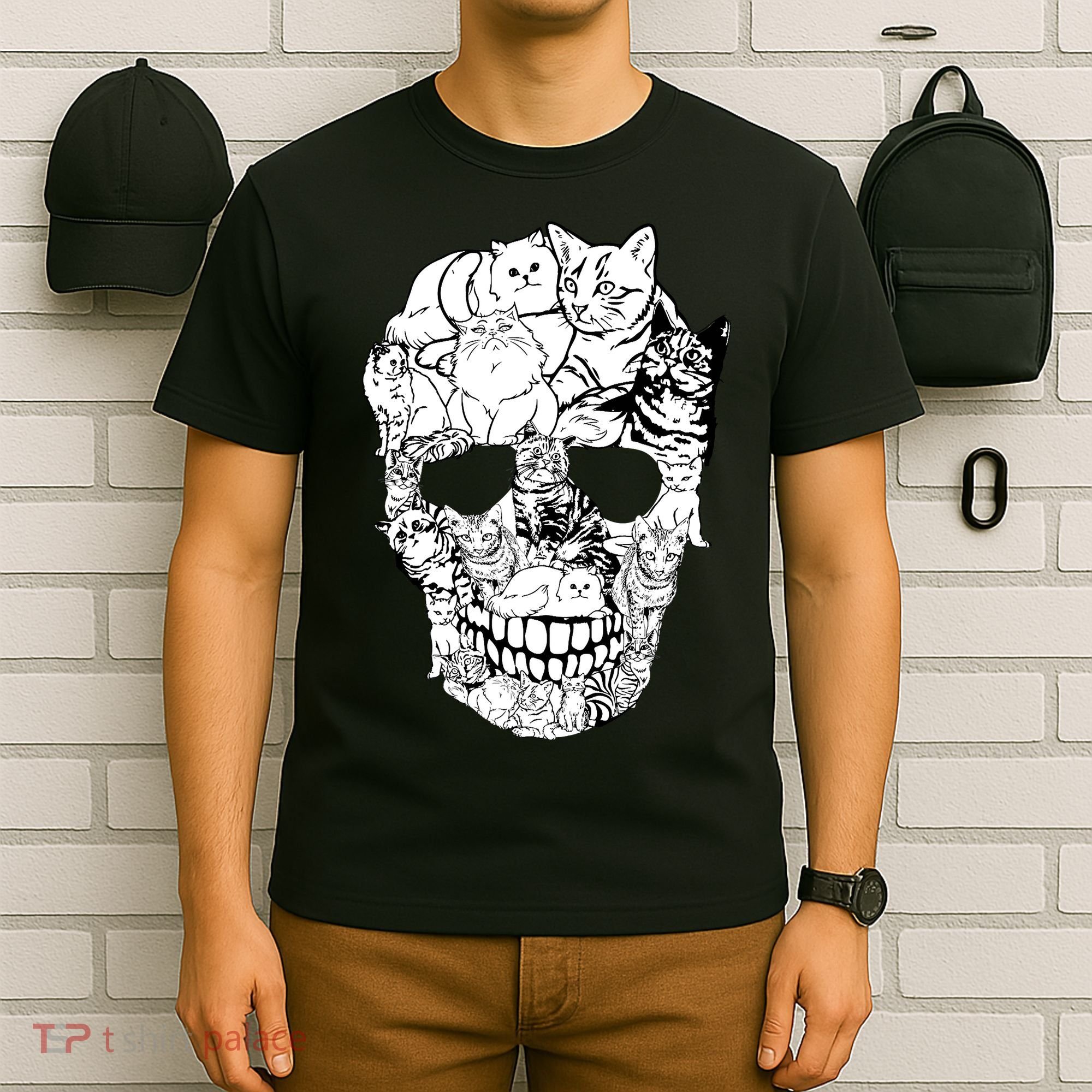 Halloween Cat Skull Kitty Skeleton Costume Skull Cat T-Shirt