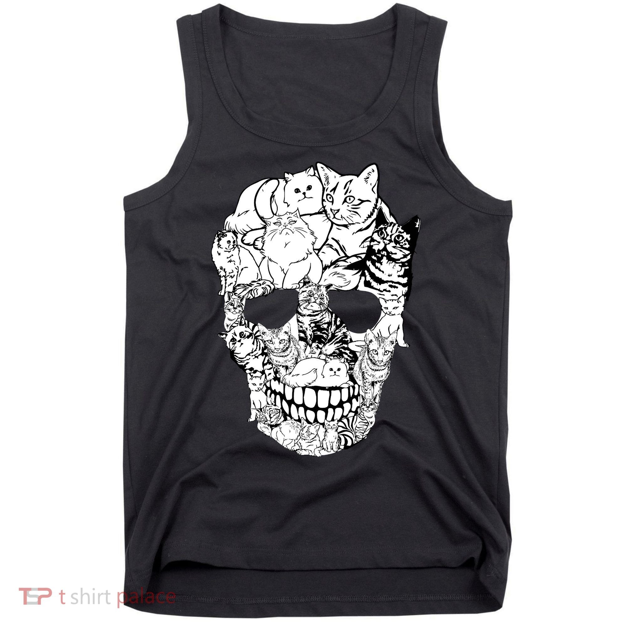 Halloween Cat Skull Kitty Skeleton Costume Skull Cat Tank Top