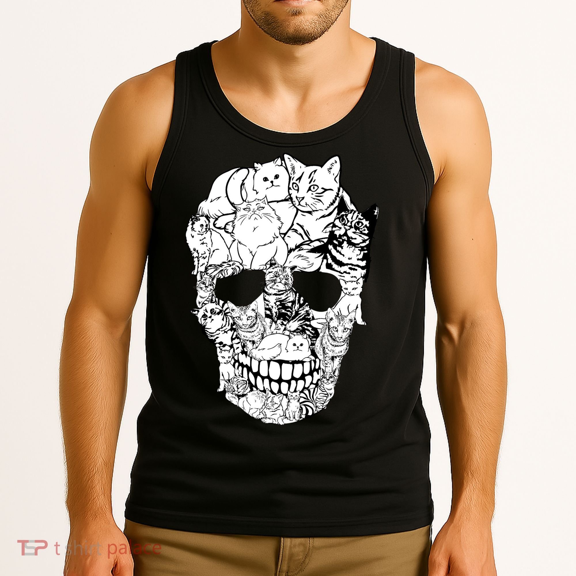 Halloween Cat Skull Kitty Skeleton Costume Skull Cat Tank Top