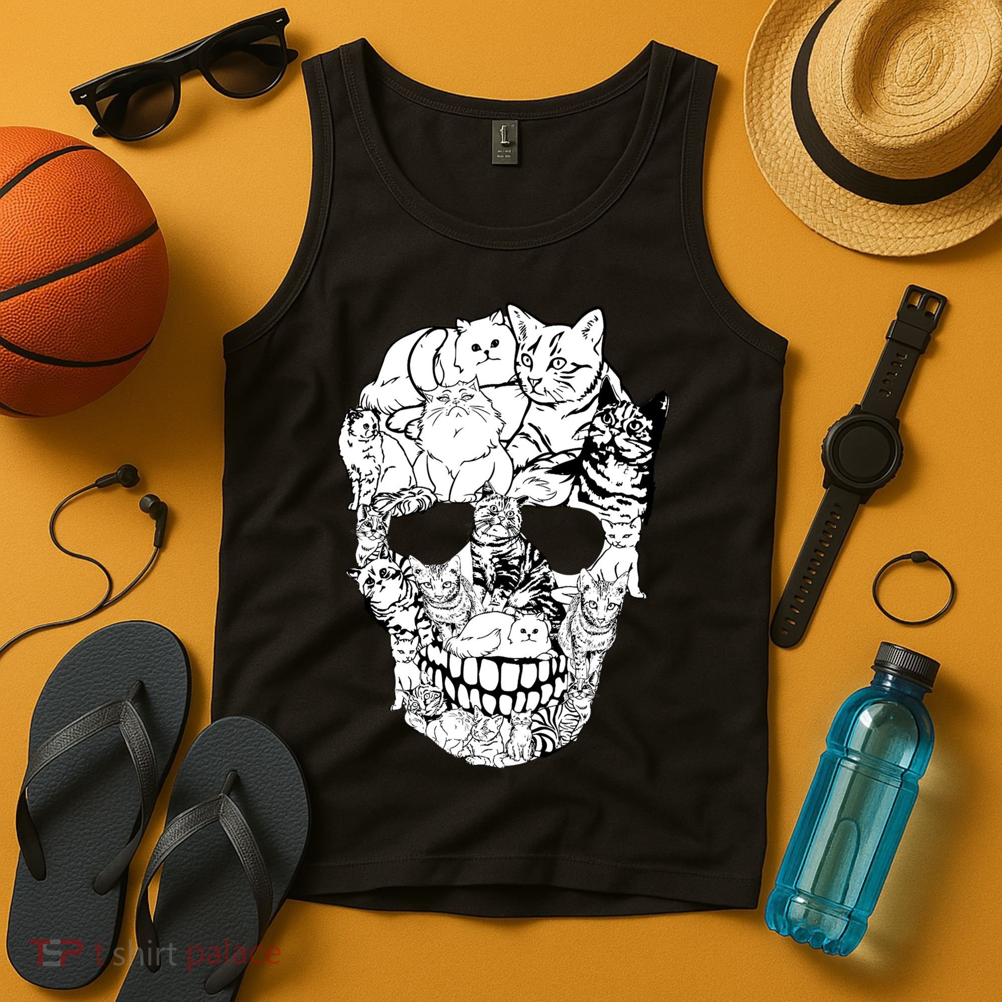 Halloween Cat Skull Kitty Skeleton Costume Skull Cat Tank Top