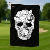Halloween Cat Skull Kitty Skeleton Costume Skull Cat Golf Towel thumb 1