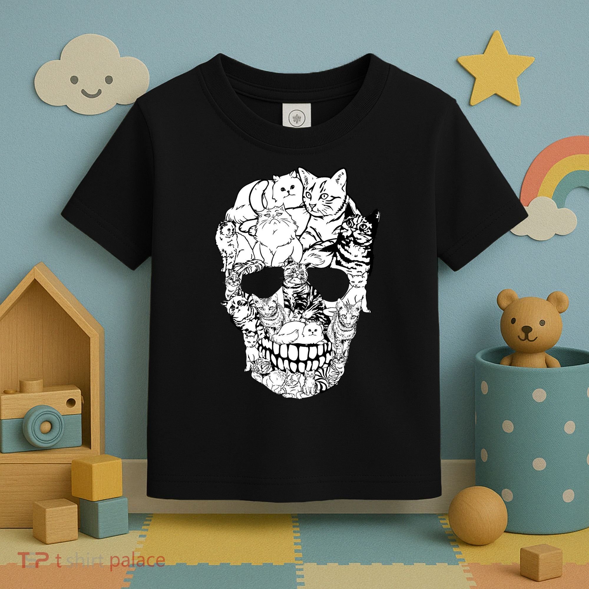 Halloween Cat Skull Kitty Skeleton Costume Skull Cat Toddler T-Shirt
