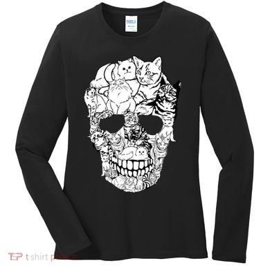 Halloween Cat Skull Kitty Skeleton Costume Skull Cat Women's Long Sleeve Shirt