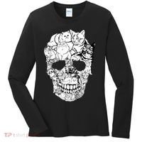 Halloween Cat Skull Kitty Skeleton Costume Skull Cat Women's Long Sleeve Shirt thumb 0