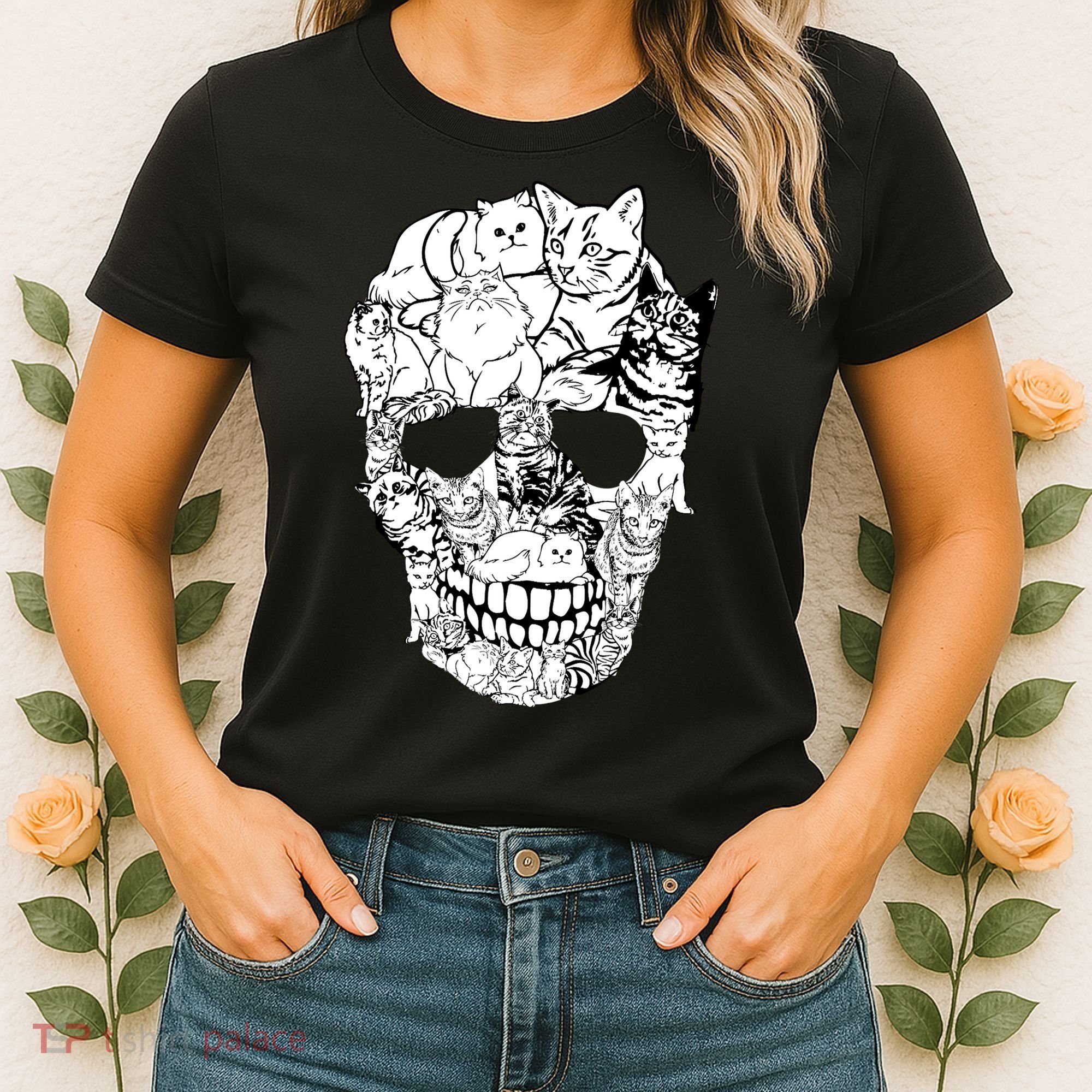 Halloween Cat Skull Kitty Skeleton Costume Skull Cat Women's T-Shirt