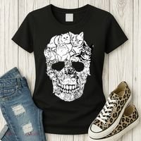 Halloween Cat Skull Kitty Skeleton Costume Skull Cat Women's T-Shirt thumb 3