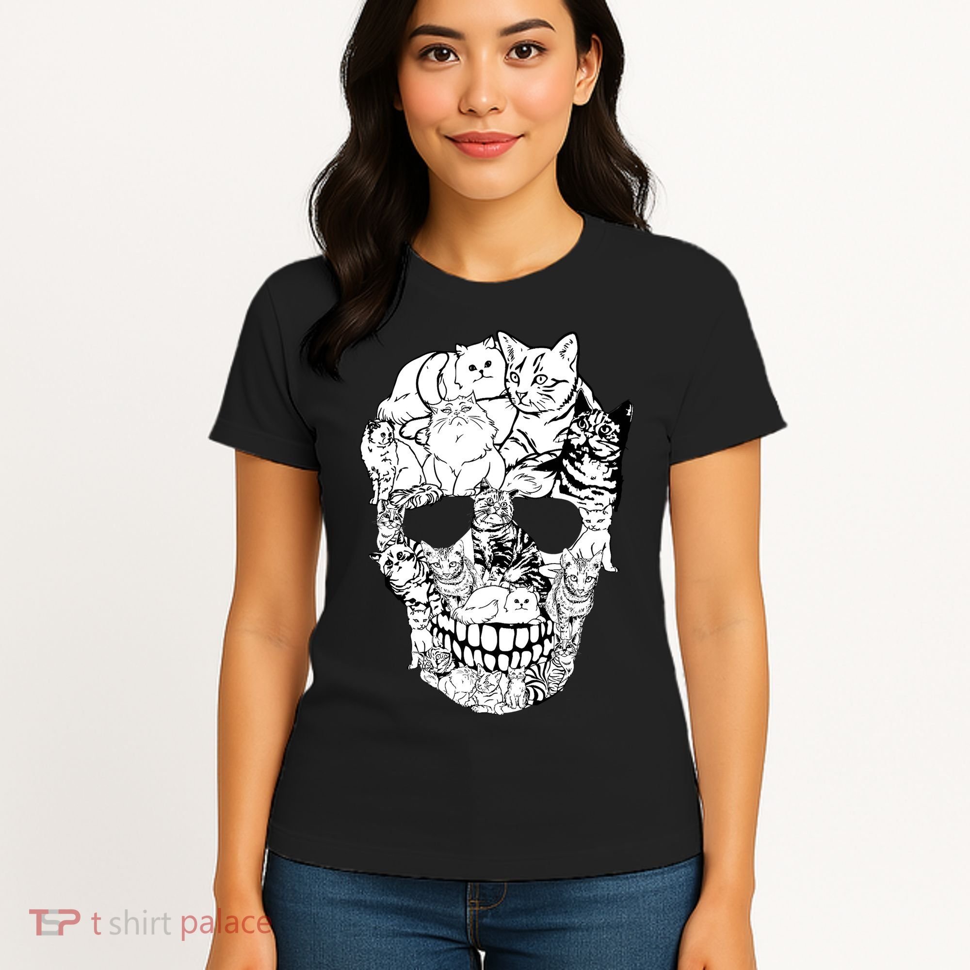 Halloween Cat Skull Kitty Skeleton Costume Skull Cat Women's T-Shirt