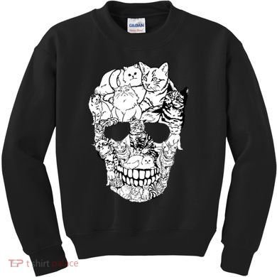 Halloween Cat Skull Kitty Skeleton Costume Skull Cat Kids Sweatshirt