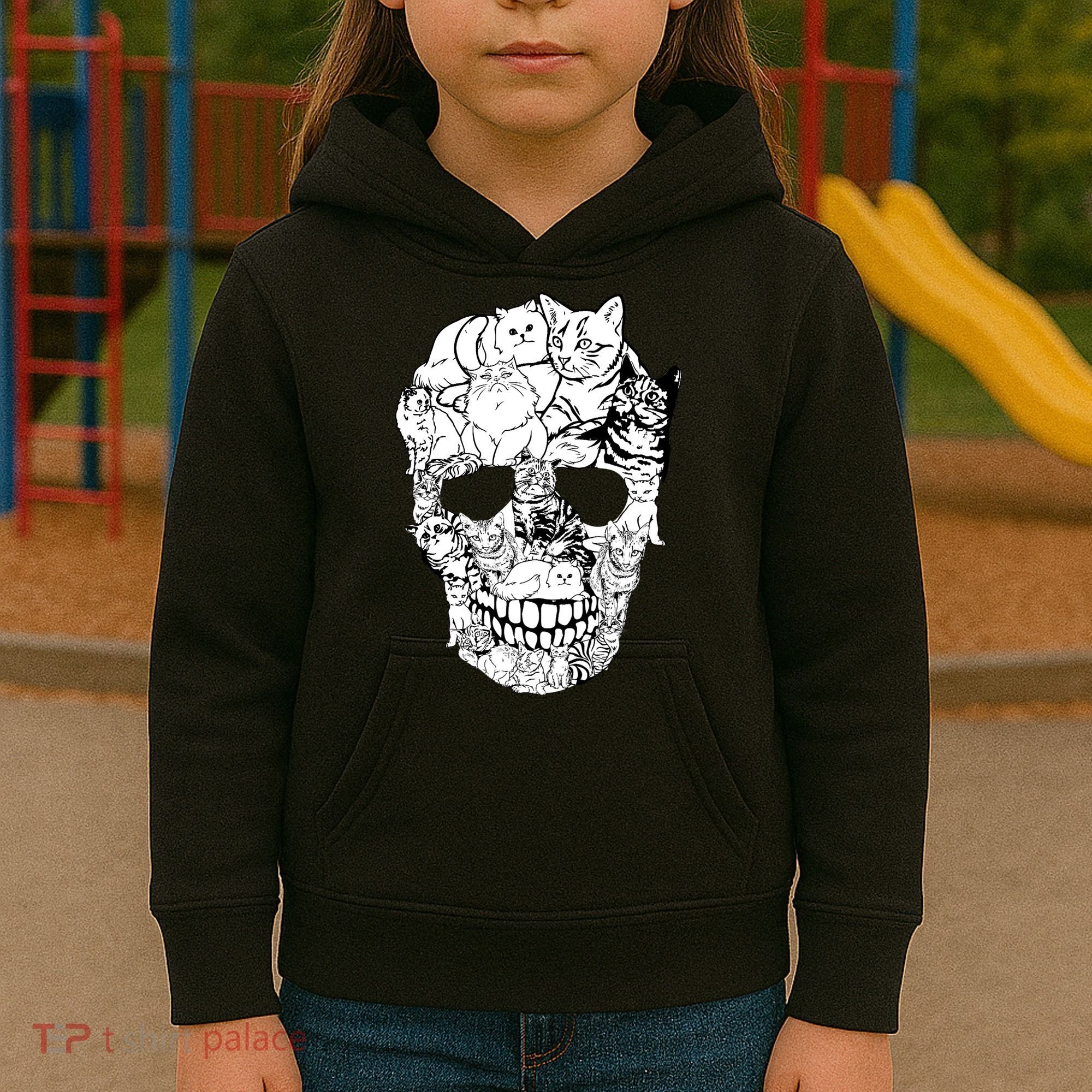 Halloween Cat Skull Kitty Skeleton Costume Skull Cat Kids Hoodie